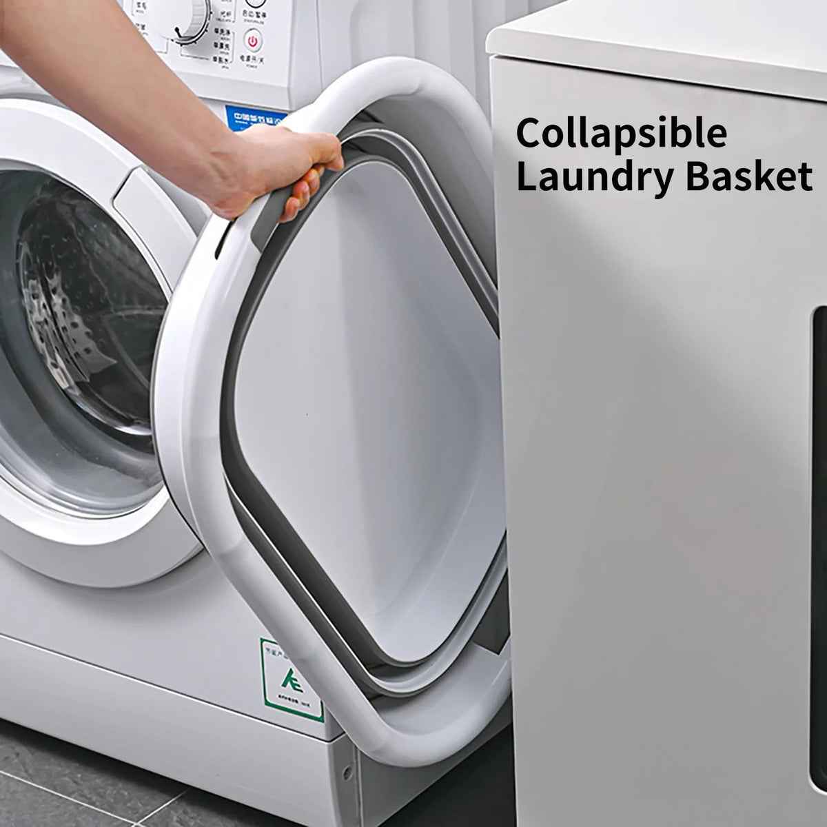 Collapsible Plastic Laundry Basket, 42 L Foldable Washing Tub, Grey - Image 5