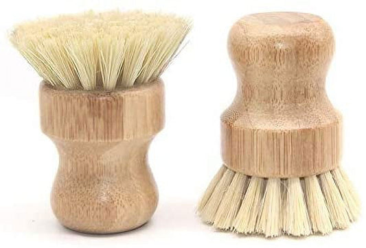 Round Wooden Palm Pot Brush for Pans, Dishes and Vegetables, 3.15 x 1.77 in - Image 2