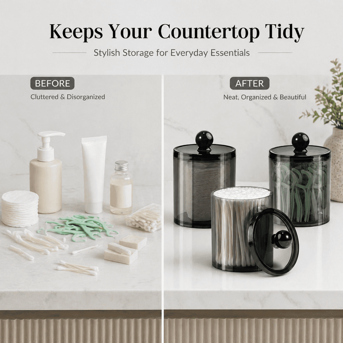Black Apothecary Jars with Lids, 3-Pack Acrylic Cotton Swab and Cotton Pad Holders for the Vanity - Image 6
