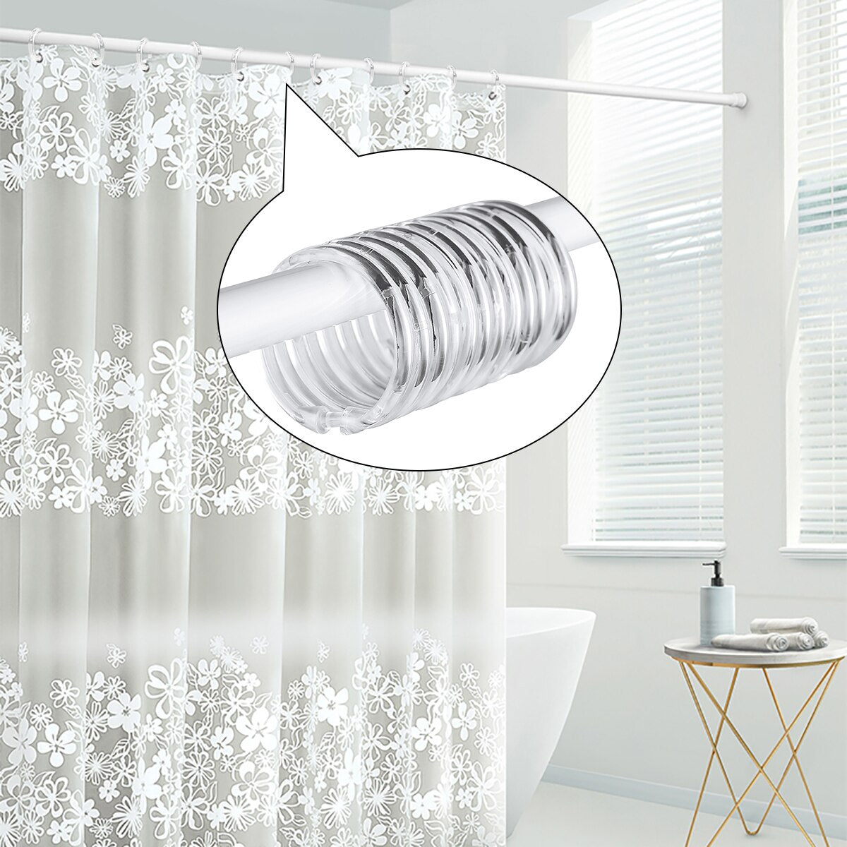 Clear Plastic Shower Curtain Rings, 12-Pack Open O-Rings that Glide on Any Rod - Image 6