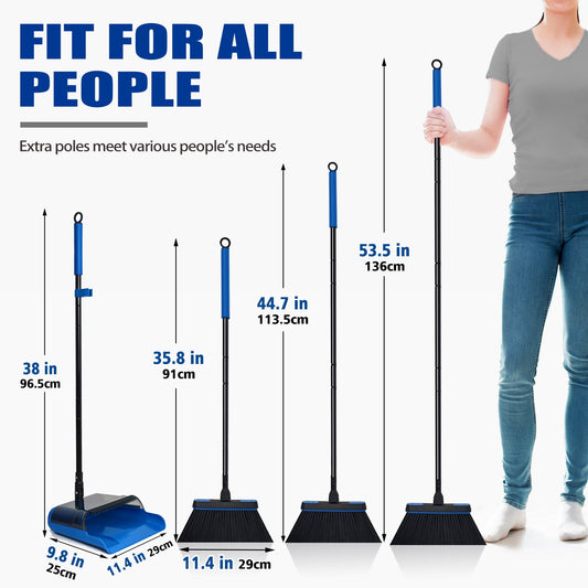 Broom and Dustpan Set with 53.5-Inch Telescopic Handle, Clear Dustpan with Comb Teeth, Blue - Image 2