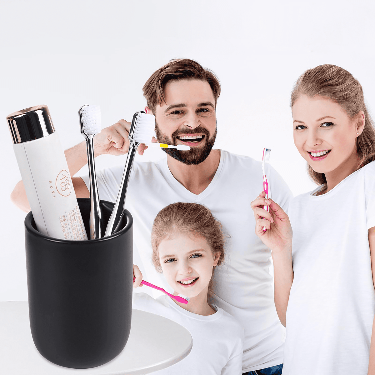 Ceramic Toothbrush Holder Cup, 14 oz Matte Black Tumbler for Toothbrushes and Toothpaste - Image 5