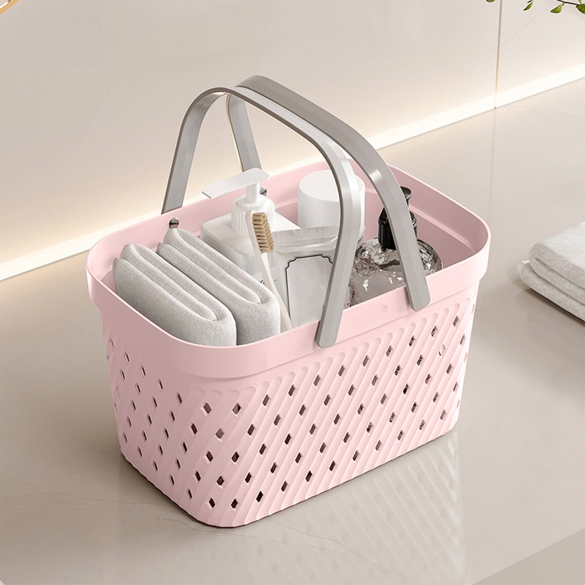 Handheld Shower Caddy Basket with Drain Holes, Portable Plastic Bath Tote - Image 2