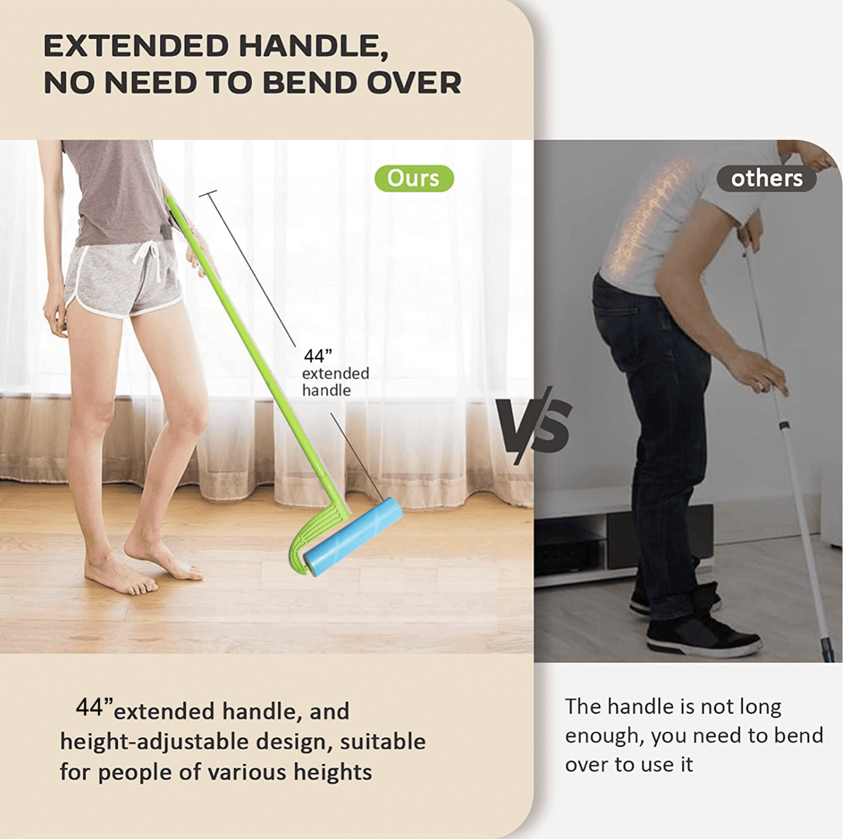 Wide Lint Roller Refill, 10-Inch Roll with 25 Sheets and Extendable Handle for Floors and Sofas - Image 4