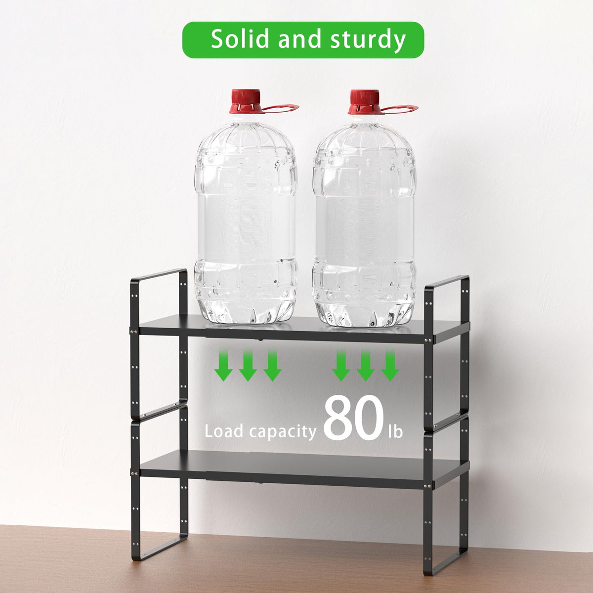 Expandable Cabinet Shelf Organizer, Stackable Adjustable Rack 13.78 to 25.6 in for Pantry and Counter, Black - Image 3