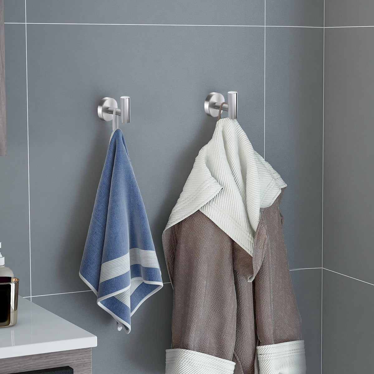 Wall-Mounted Towel Hooks, 2-Pack Brushed Nickel SUS304 Stainless Steel Robe and Coat Hooks - Image 2