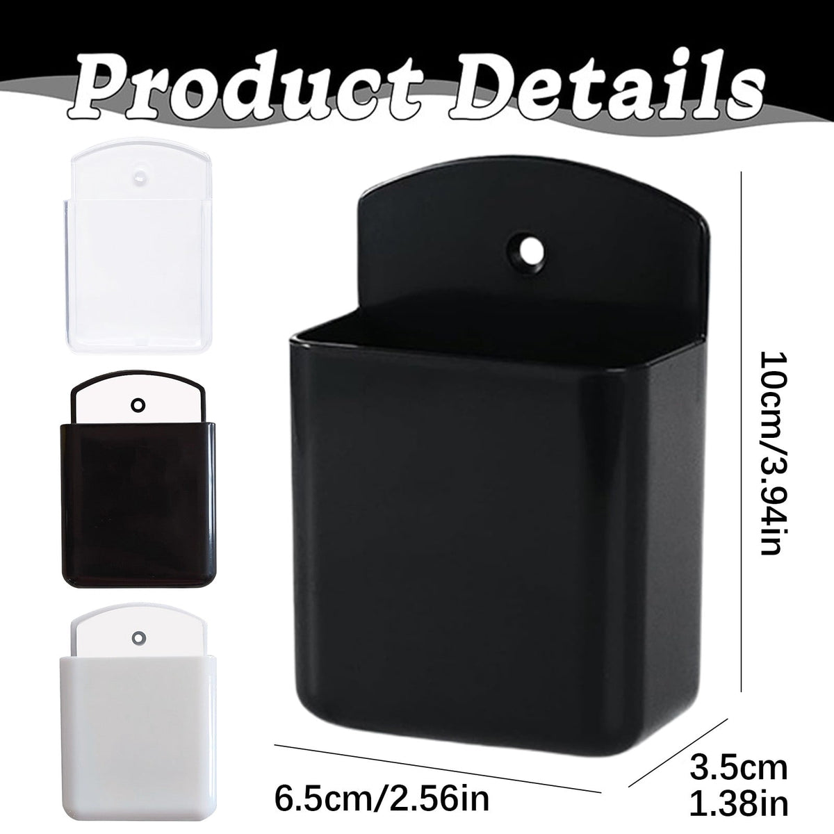 Wall-Mounted Remote Control Holder, Adhesive Black Storage Box for TV and AC Remotes, 6.5 x 3.5 x 10 cm - Image 3