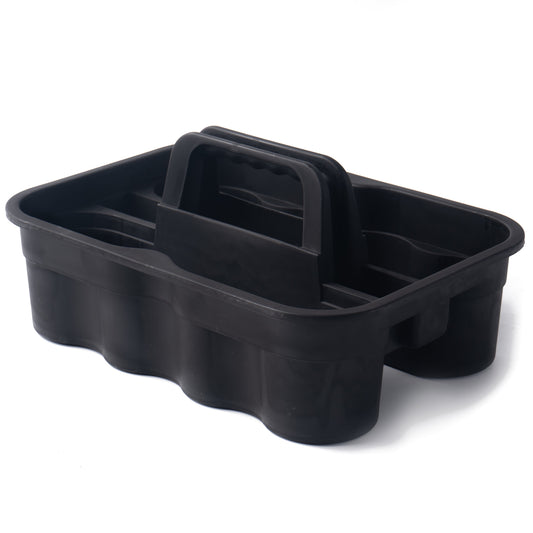 Heavy-Duty Cleaning Caddy with Handle, Black Plastic Supply Tote 15 x 11 x 7.5 in