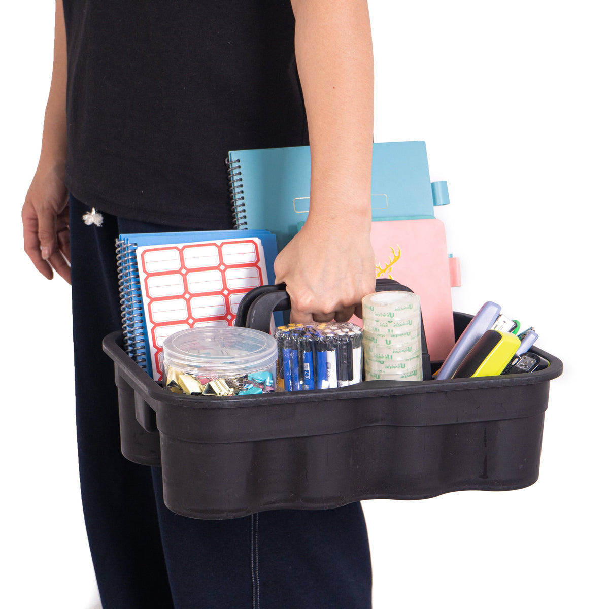 Heavy-Duty Cleaning Caddy with Handle, Black Plastic Supply Tote 15 x 11 x 7.5 in - Image 5