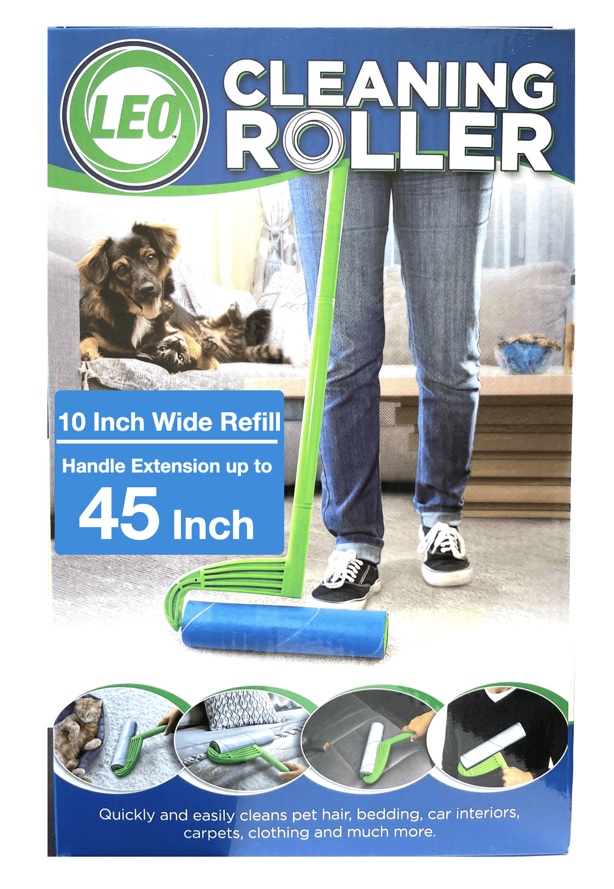 Wide Lint Roller Refill, 10-Inch Roll with 25 Sheets and Extendable Handle for Floors and Sofas - Image 2