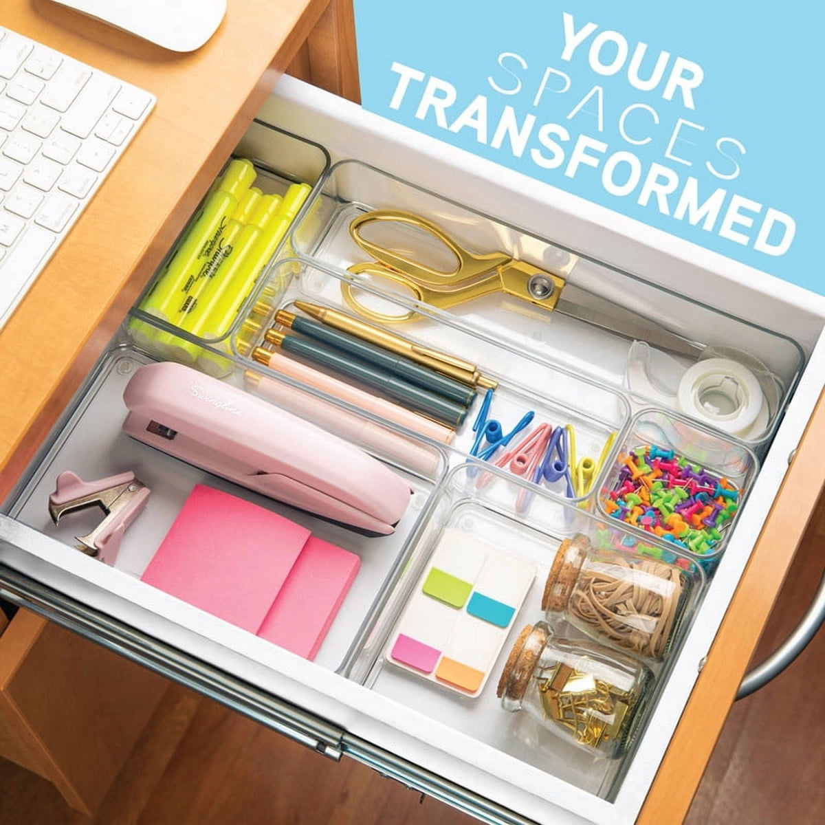 Clear Plastic Drawer Organizer Trays, Set of 6 Stackable Bins 9 x 6 x 2 in for Kitchen, Bath and Office - Image 2