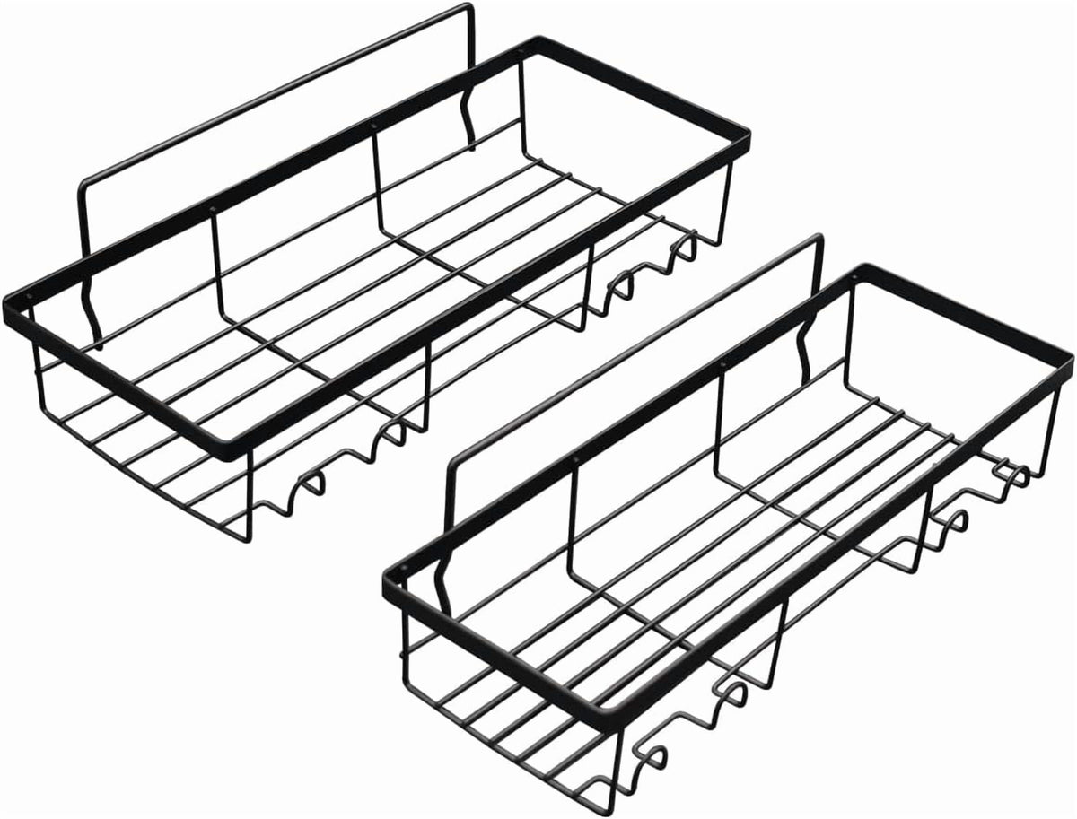 Adhesive Shower Caddy Shelves, 2-Pack No-Drill Black Metal Organizers with 2 Tiers