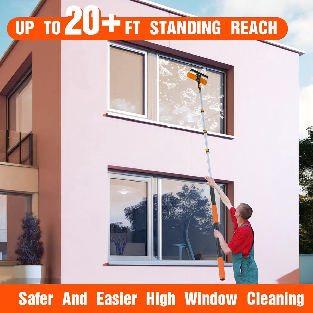 Window Squeegee and Washer Kit with 20 ft Telescoping Pole, Two-Sided Head for High Windows - Image 2