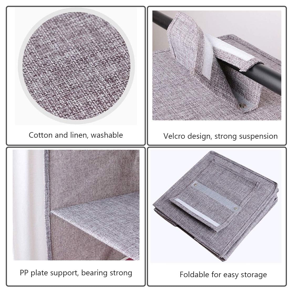 Hanging Closet Organizer with 3 Shelves, 2-Pack Collapsible Non-Woven Wardrobe Shelves, Gray - Image 3