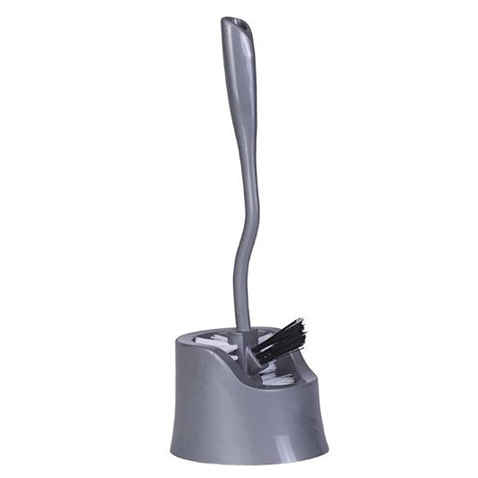 Toilet Bowl Brush with Caddy, Grey Plastic Brush and Drip Holder