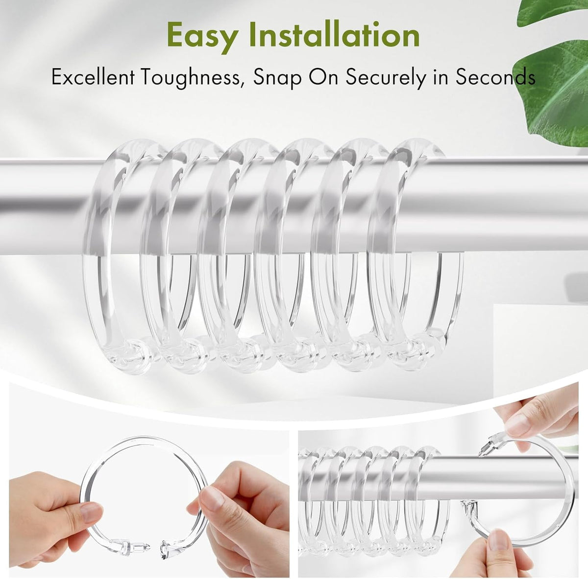 Clear Plastic Shower Curtain Rings, 12-Pack Open O-Rings that Glide on Any Rod - Image 4