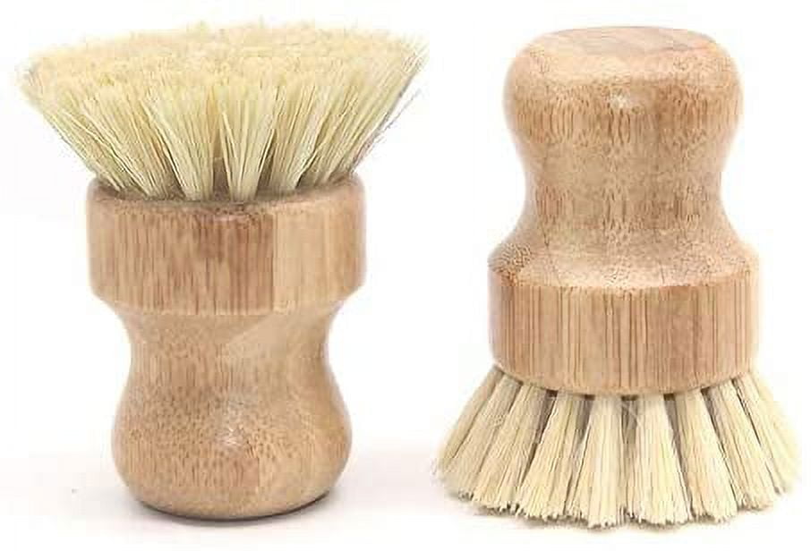 Round Wooden Palm Pot Brush for Pans, Dishes and Vegetables, 3.15 x 1.77 in - Image 2