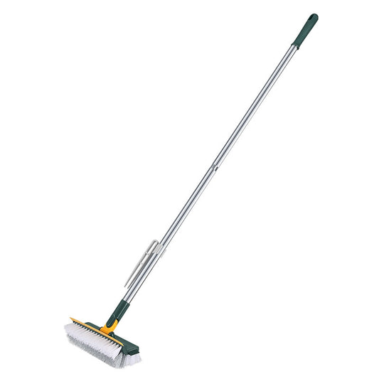Floor Scrub Brush and Squeegee with Long Handle, 180° Pivoting Head for Tile and Grout