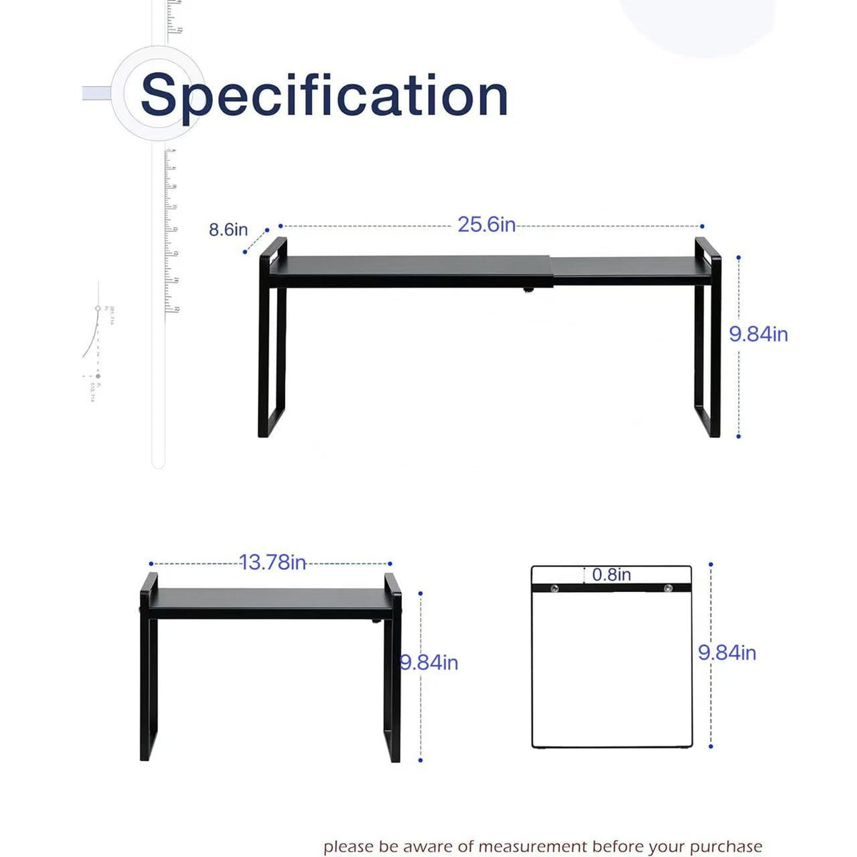 Expandable Cabinet Shelf Organizer, Stackable Adjustable Rack 13.78 to 25.6 in for Pantry and Counter, Black - Image 5