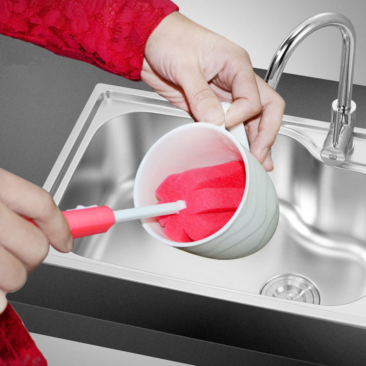 Foam Bottle Cleaning Brush with Adjustable Long Handle for Glasses, Baby Bottles and Tumblers - Image 6
