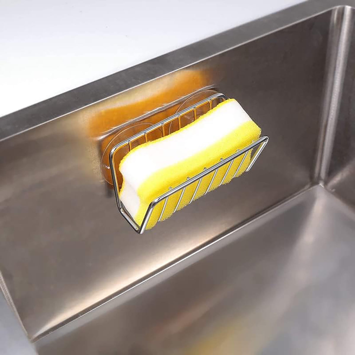 Aluminum Sink Sponge Holder with Adhesive Pad and Suction Cups, Rust-Resistant Caddy - Image 5