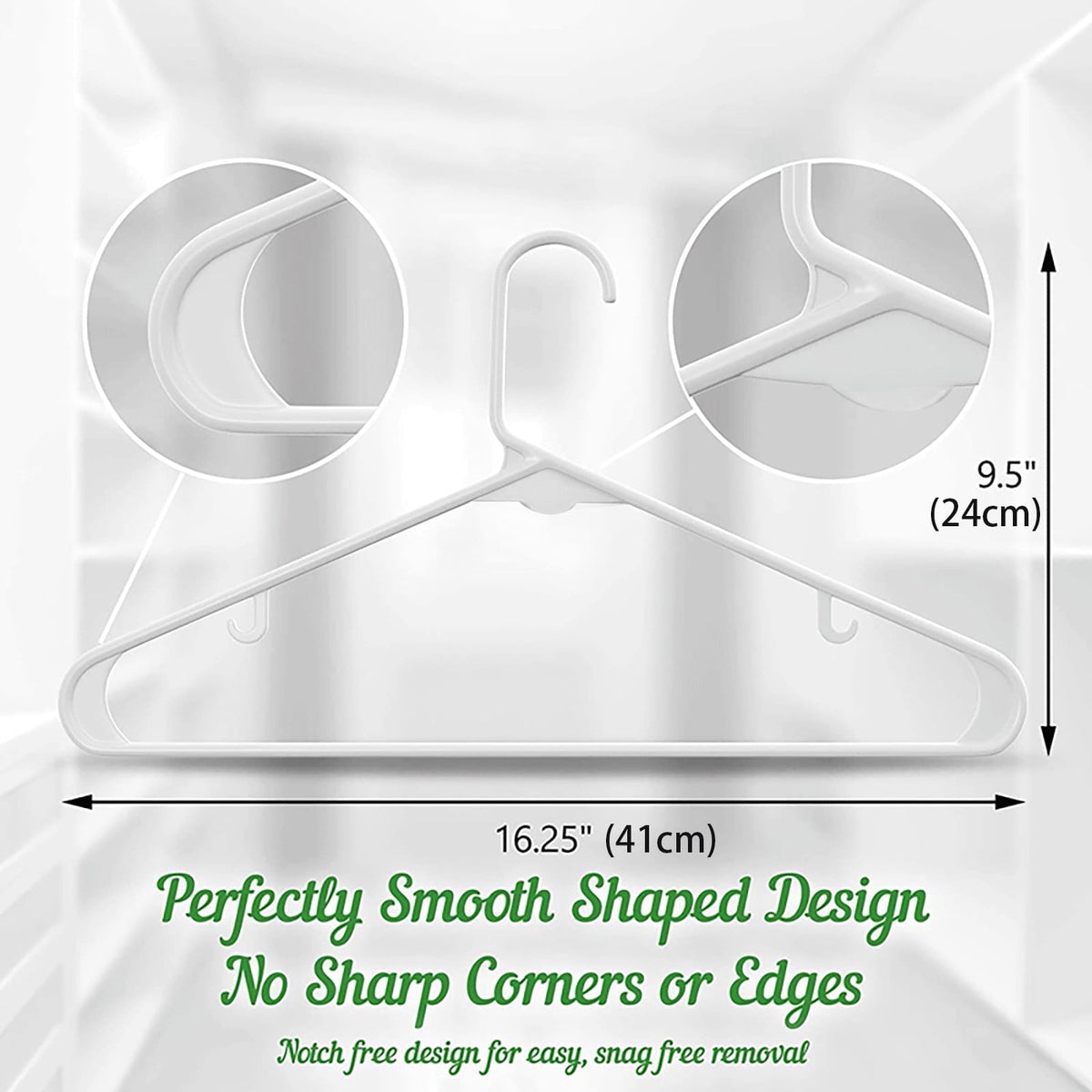 White Plastic Clothes Hangers with Non-Slip Hooks for Coats, Trousers and Dresses - Image 3