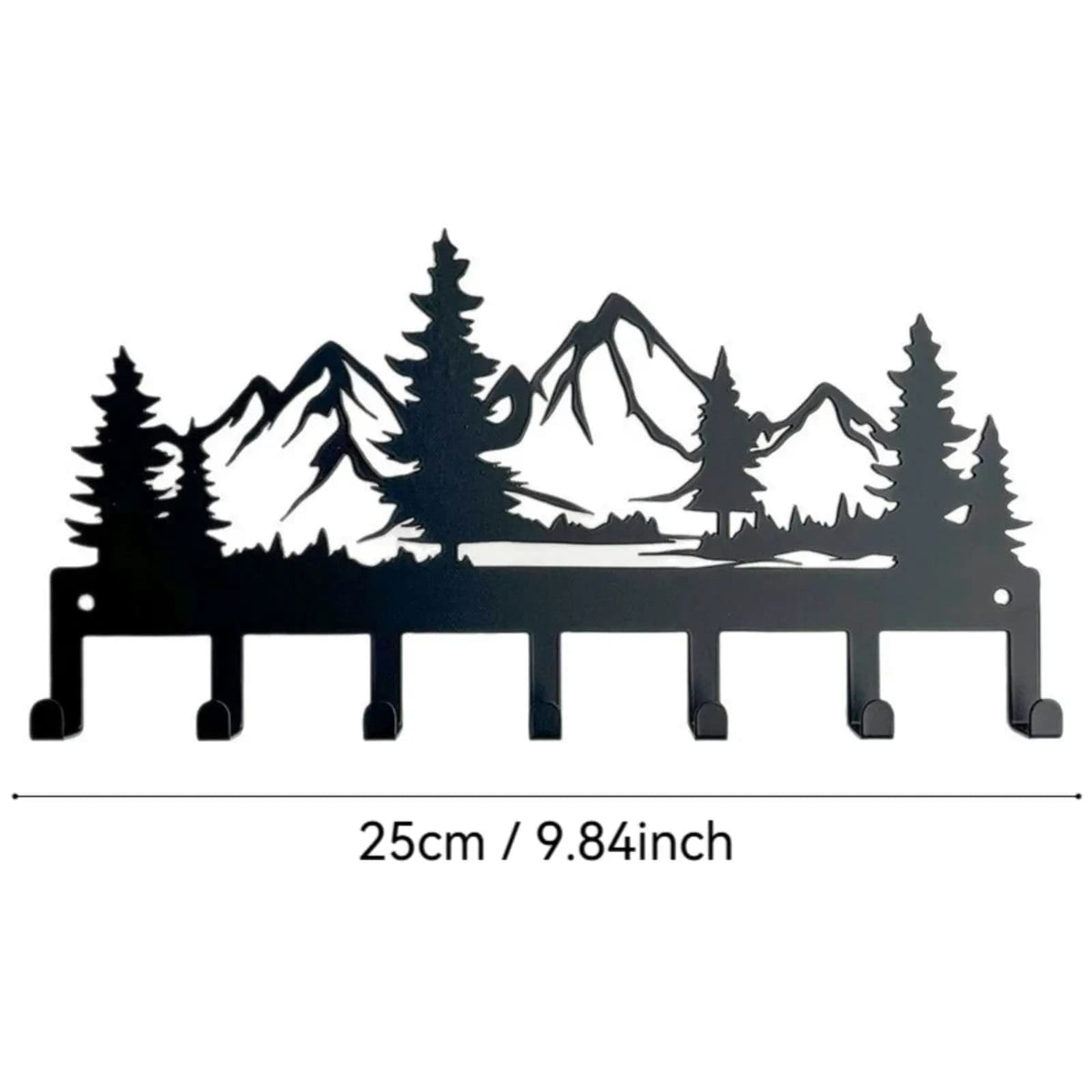 Metal Key Holder for Wall with 7 Hooks, Mountain and Pine Tree Silhouette Rack, 25 cm, Black - Image 3