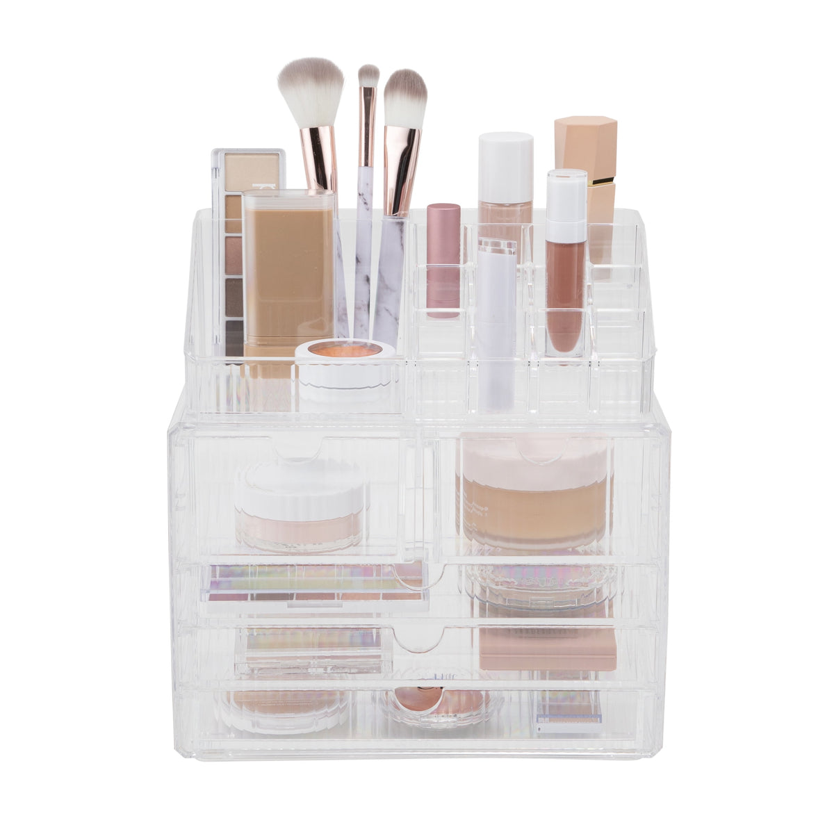 Stacked Drawer Cosmetic Organizer with 21 Compartments, Clear Vanity Storage - Image 2