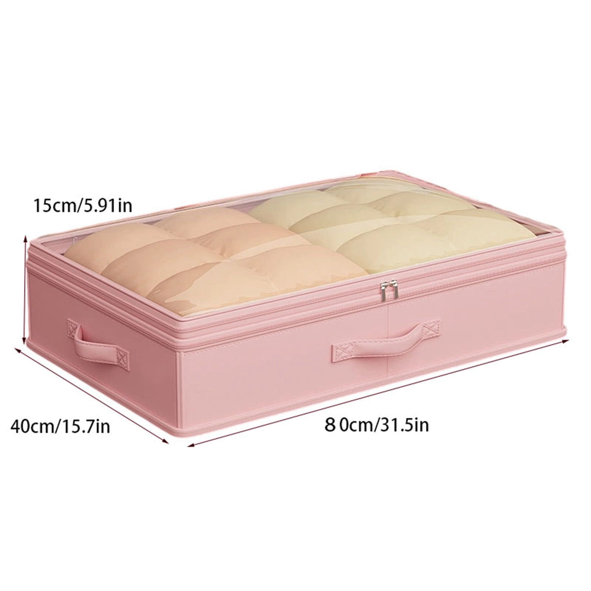 Extra Large Under-Bed Storage Bag for Duvets and Down Jackets, Flat Foldable Organizer 80 x 40 x 15 cm, Pink - Image 3