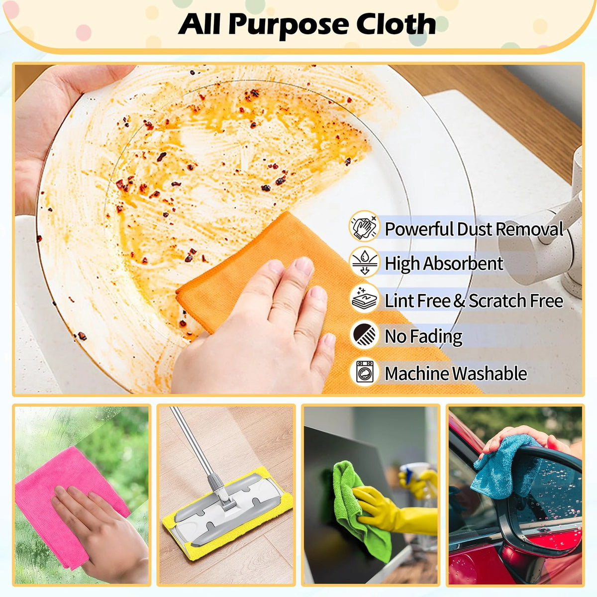 Microfiber Cleaning Cloths, 10-Pack Lint-Free Towels for Home and Car, 11.5 x 11.5 in - Image 5