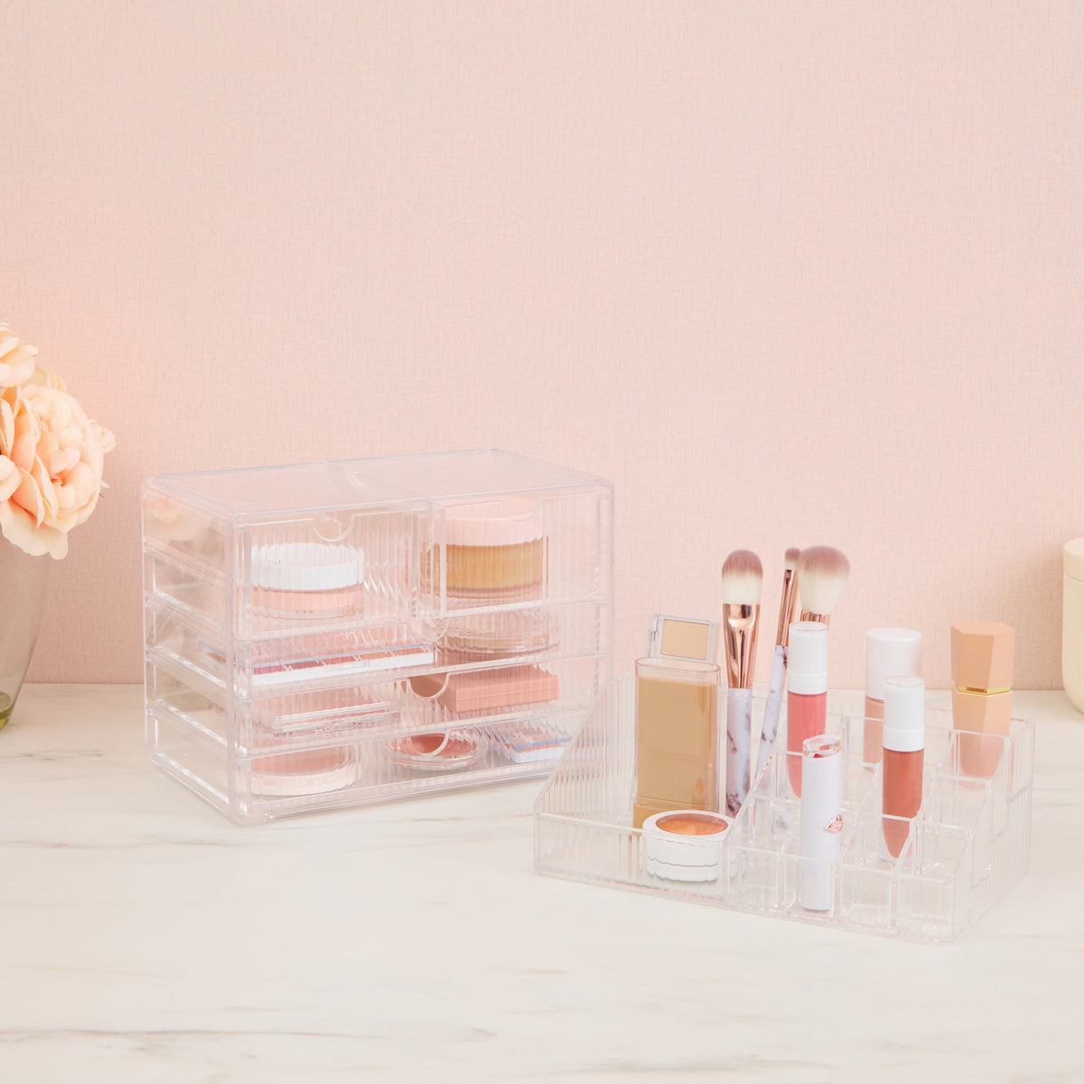 Stacked Drawer Cosmetic Organizer with 21 Compartments, Clear Vanity Storage - Image 4