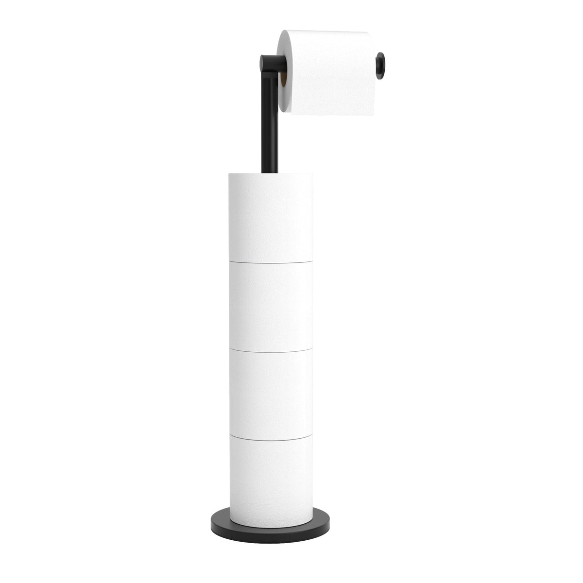 Freestanding Toilet Paper Holder Stand, Stainless Steel Reserve Holds 5 Rolls, Matte Black