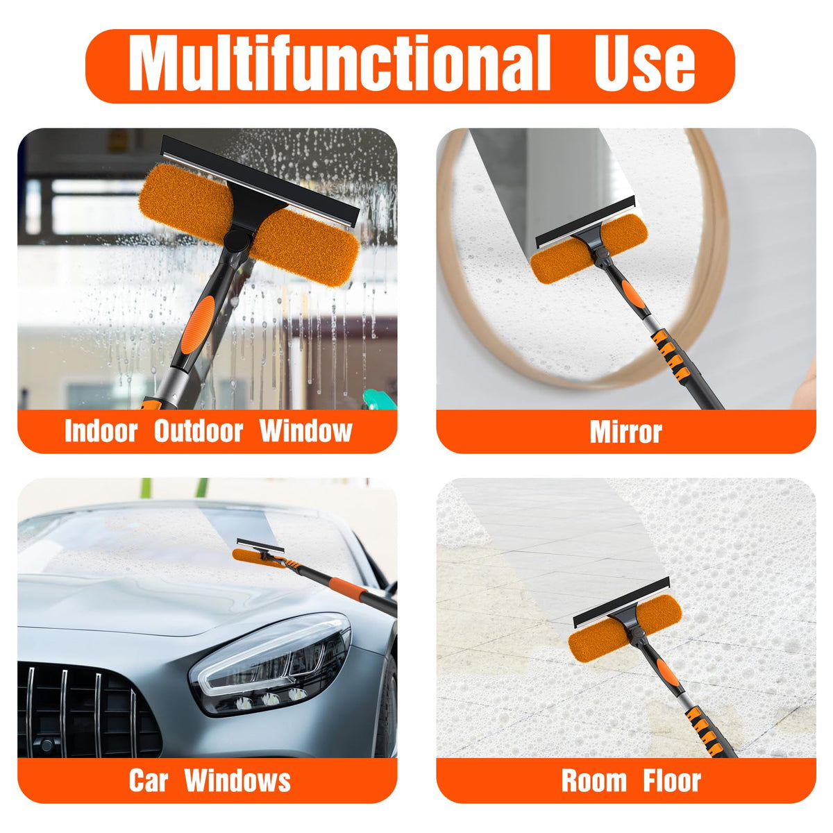 Window Squeegee and Washer Kit with 20 ft Telescoping Pole, Two-Sided Head for High Windows - Image 4
