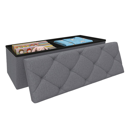 Folding Storage Ottoman Bench, 43-Inch Cushioned Foot Rest and Blanket Chest, Holds 400 lb, Grey