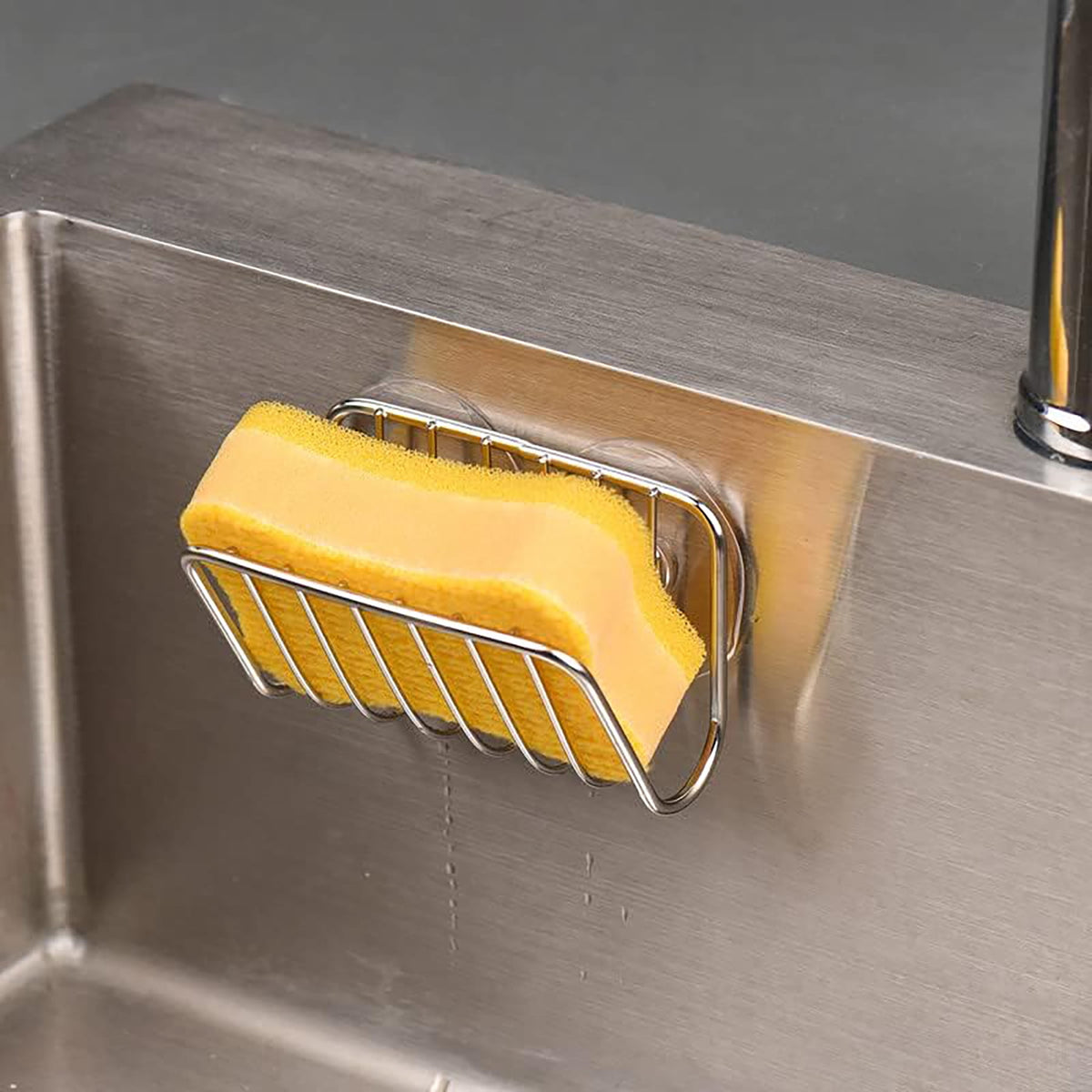 Aluminum Sink Sponge Holder with Adhesive Pad and Suction Cups, Rust-Resistant Caddy - Image 3