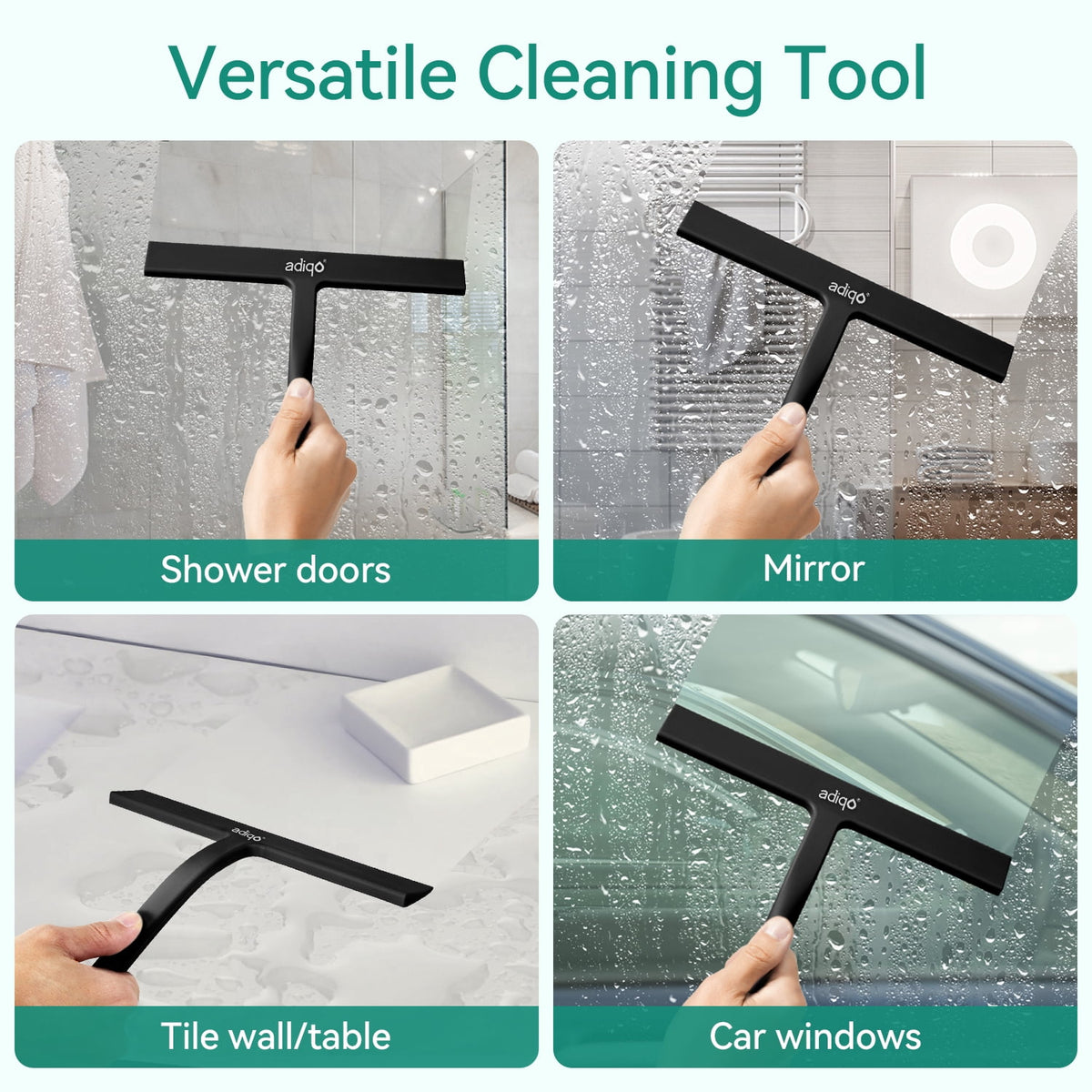 Silicone Shower Squeegee, 9-Inch Streak-Free Blade for Glass Doors, Tiles and Mirrors, Matte Black - Image 5