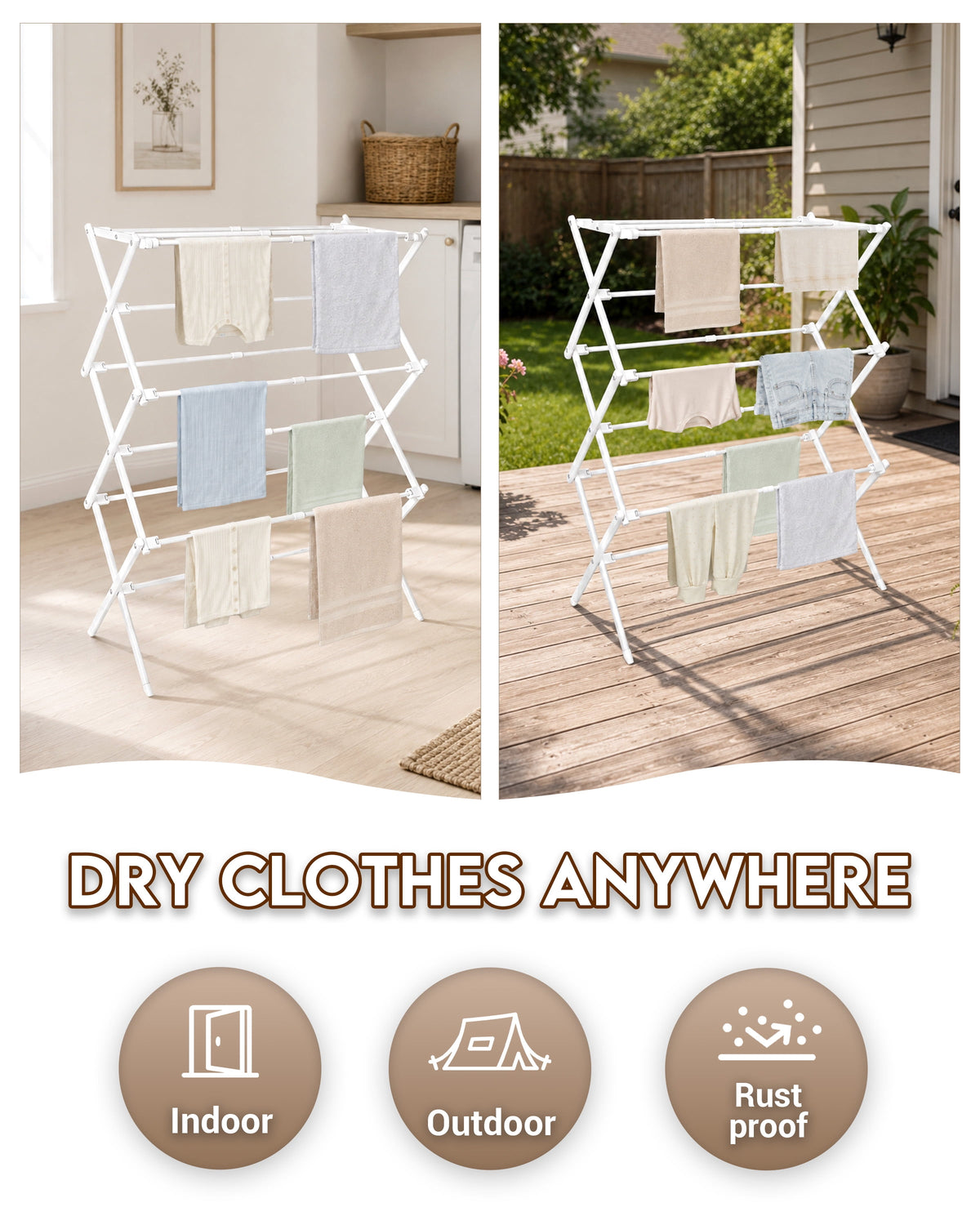 Folding Clothes Drying Rack, Expandable Metal Airer Holds 50 lb, Indoor and Outdoor, 37.5 x 29 x 12 in - Image 4