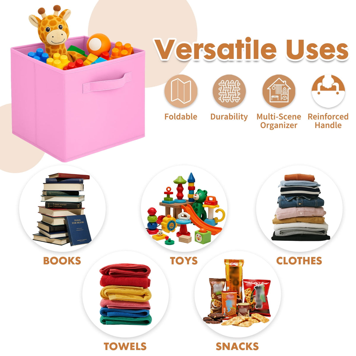Collapsible Fabric Storage Cubes, Set of 4 Foldable Bins with Handles for Cube Shelves, 10.5 x 10.5 x 11 in - Image 3