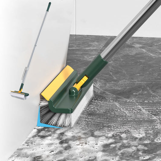 Floor Scrub Brush and Squeegee with Long Handle, 180° Pivoting Head for Tile and Grout - Image 2