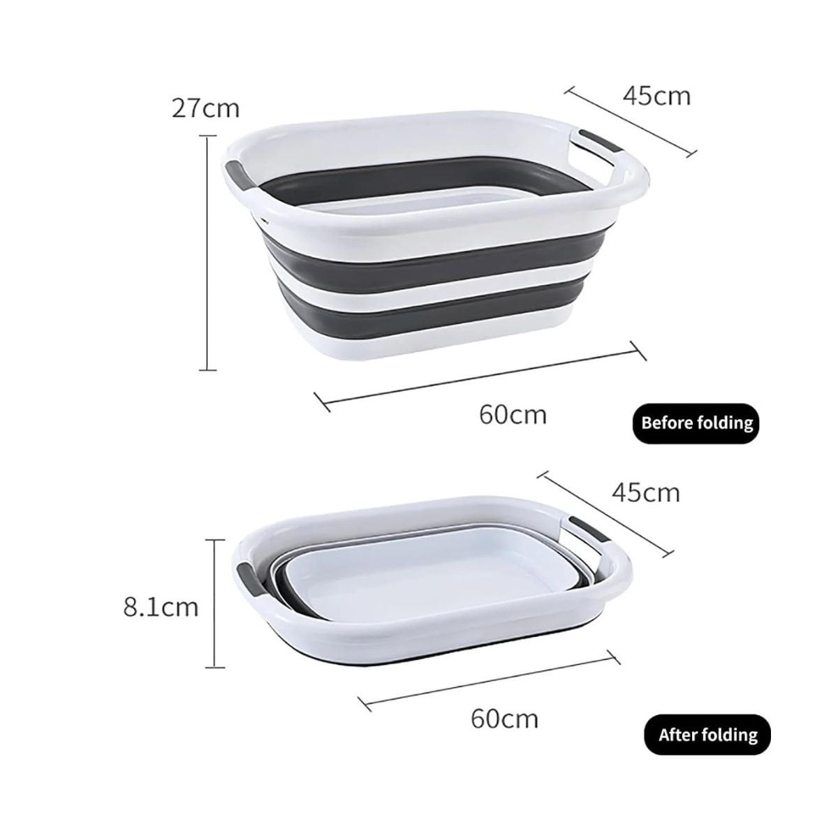 Collapsible Plastic Laundry Basket, 42 L Foldable Washing Tub, Grey - Image 3