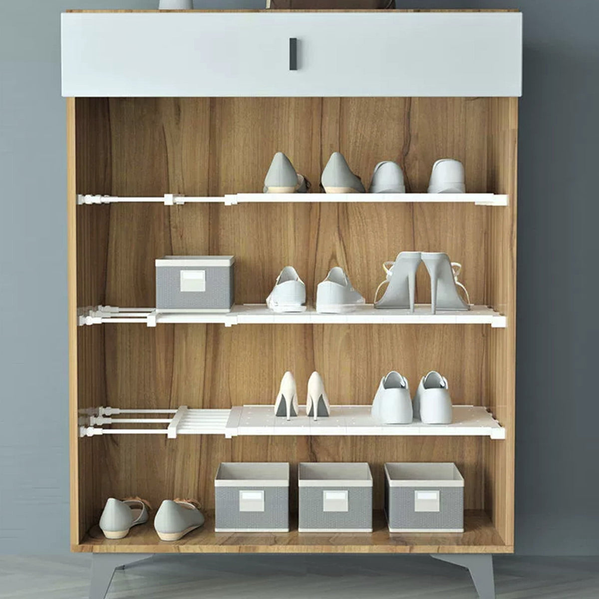 Extendable Closet Shelf Organizer, No-Drill Adjustable Metal Divider 29 to 46 x 24 cm, White - Image 4
