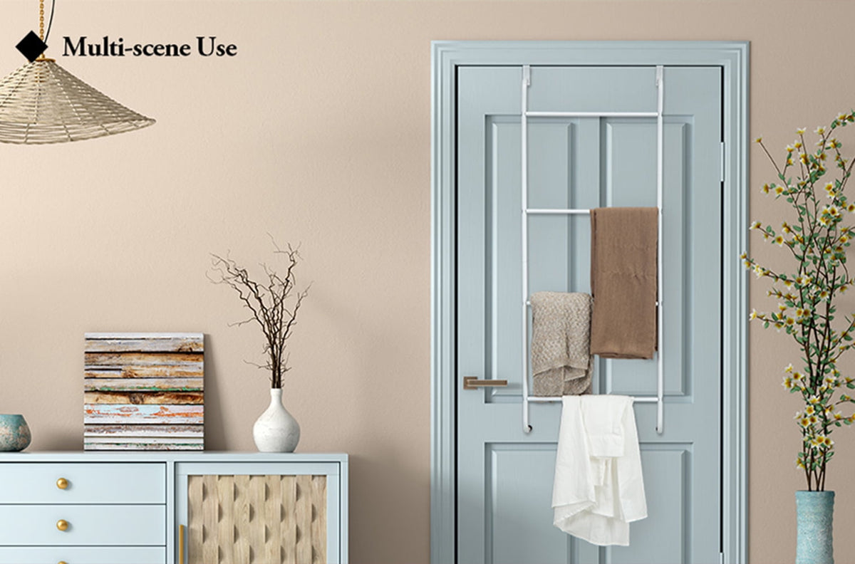 Over-the-Door Towel Rack with 4 Bars, White Metal Hanger for Bathroom and Laundry Doors - Image 4