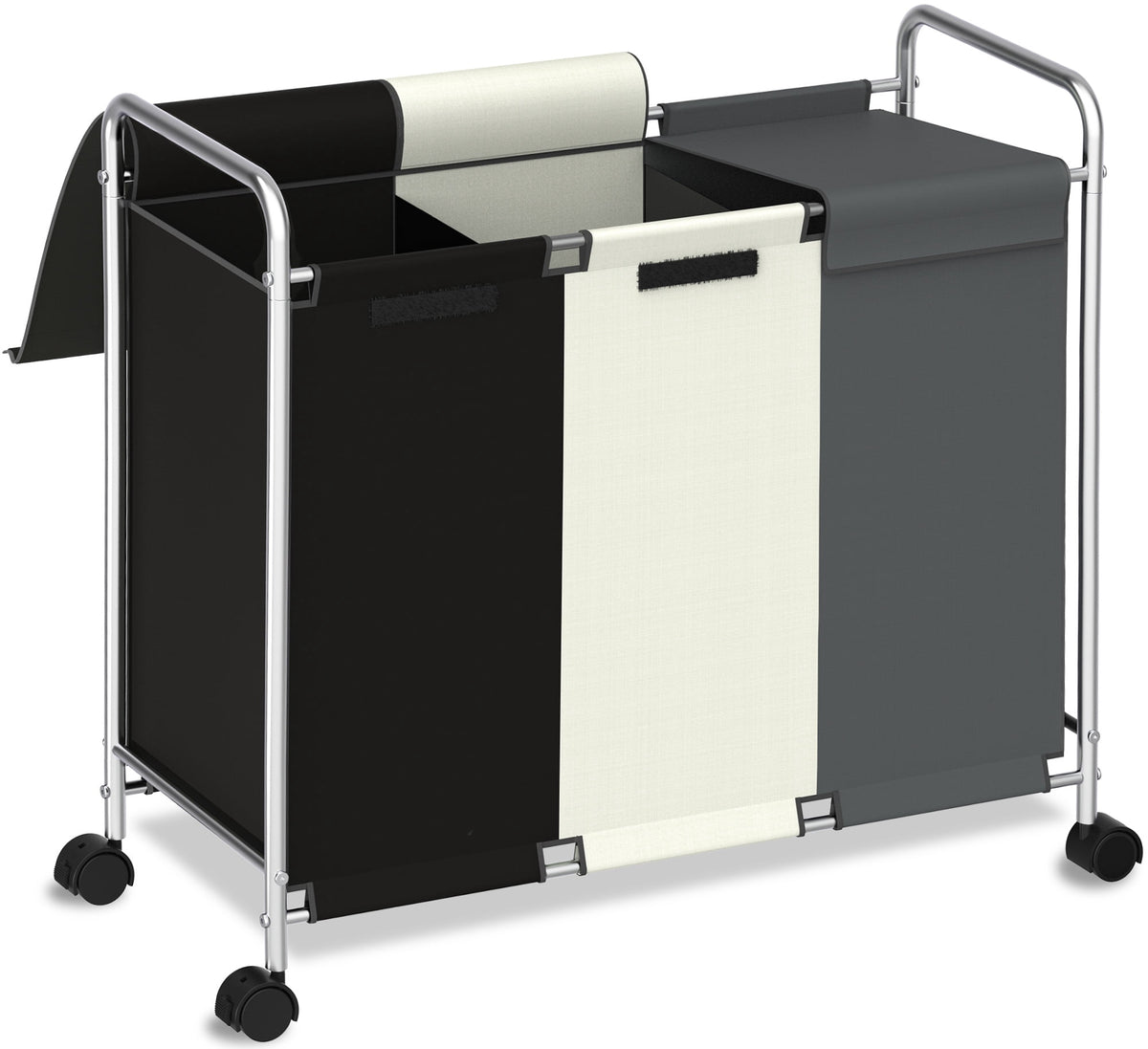 Rolling Laundry Sorter with 3 Compartments, Lid and Handles, 150 L Hamper Cart