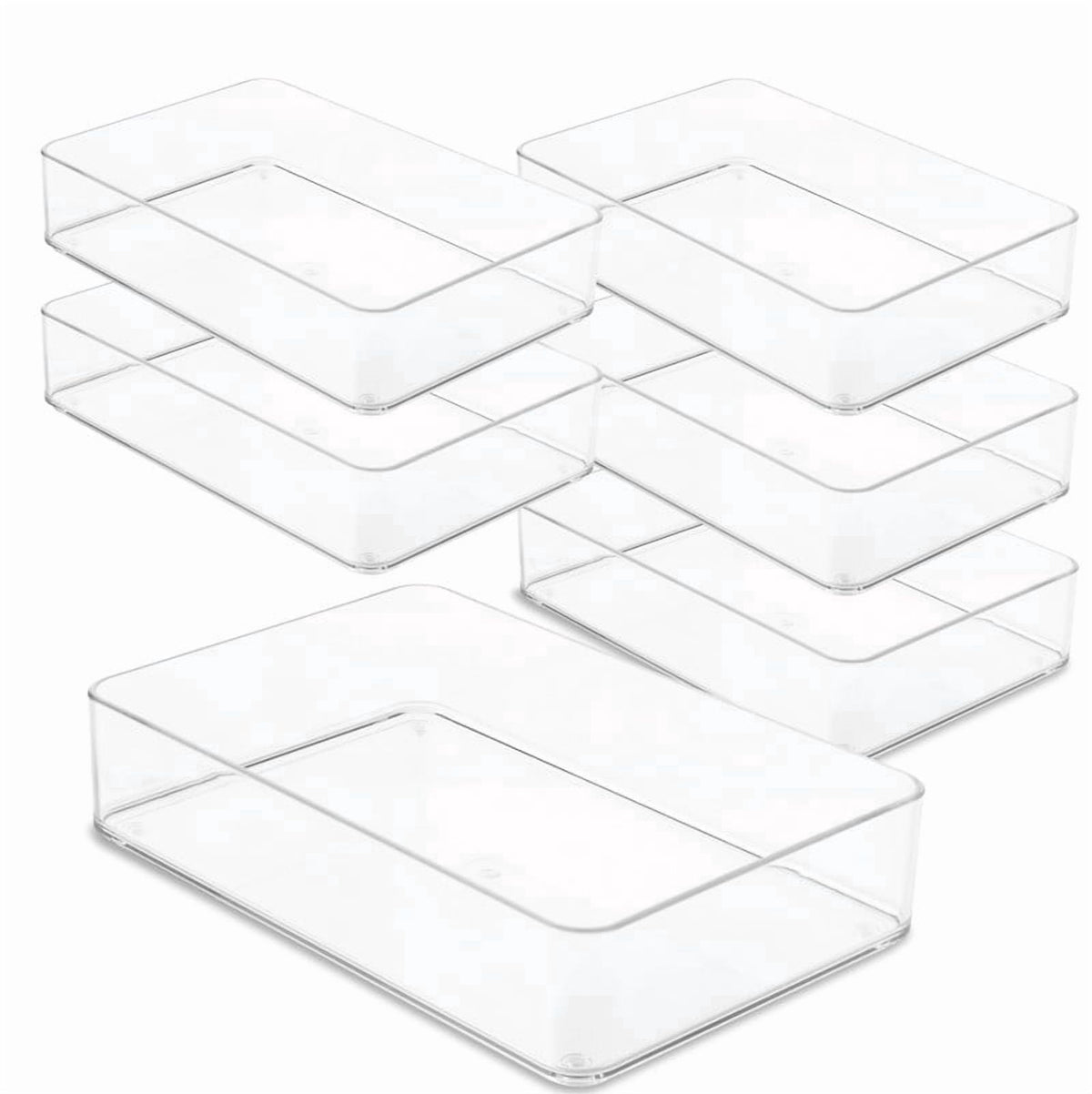 Clear Plastic Drawer Organizer Trays, Set of 6 Stackable Bins 9 x 6 x 2 in for Kitchen, Bath and Office