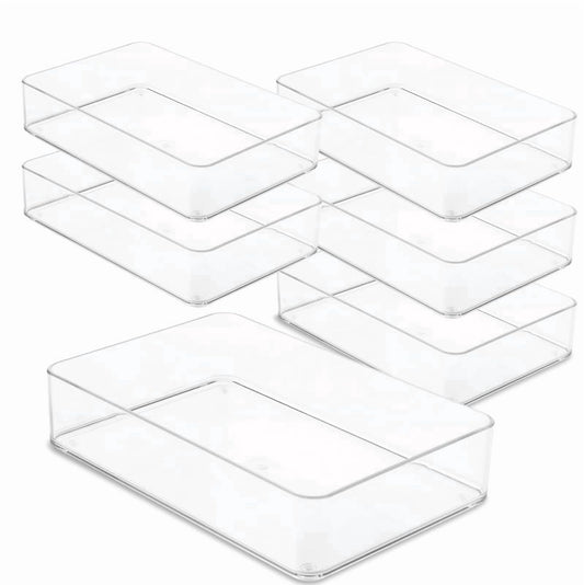 Clear Plastic Drawer Organizer Trays, Set of 6 Stackable Bins 9 x 6 x 2 in for Kitchen, Bath and Office