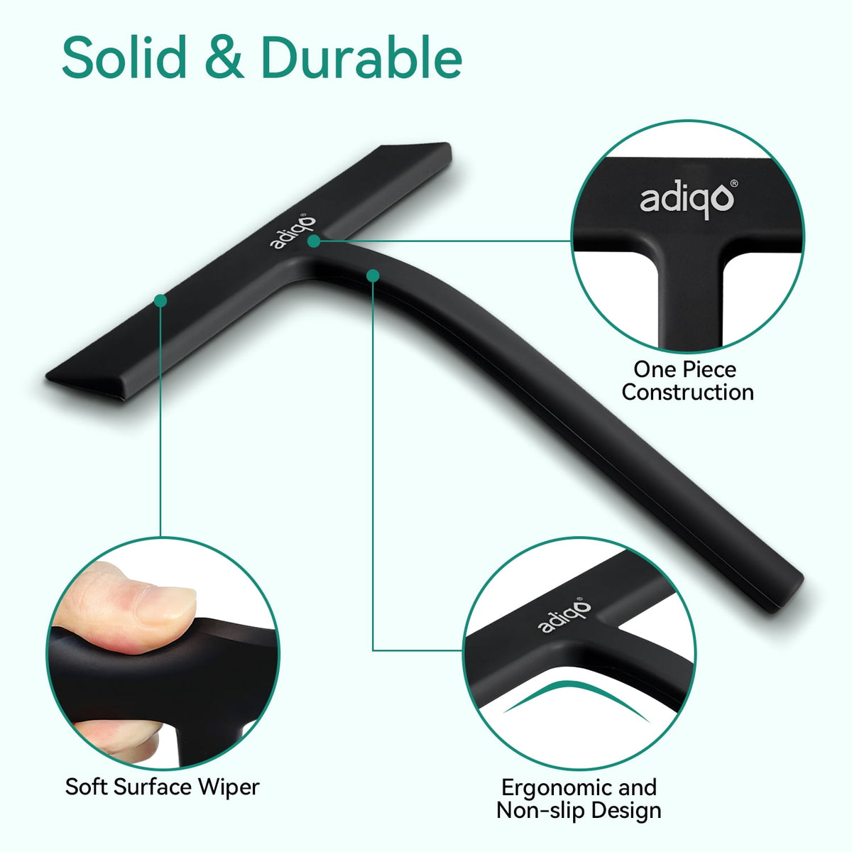 Silicone Shower Squeegee, 9-Inch Streak-Free Blade for Glass Doors, Tiles and Mirrors, Matte Black - Image 3