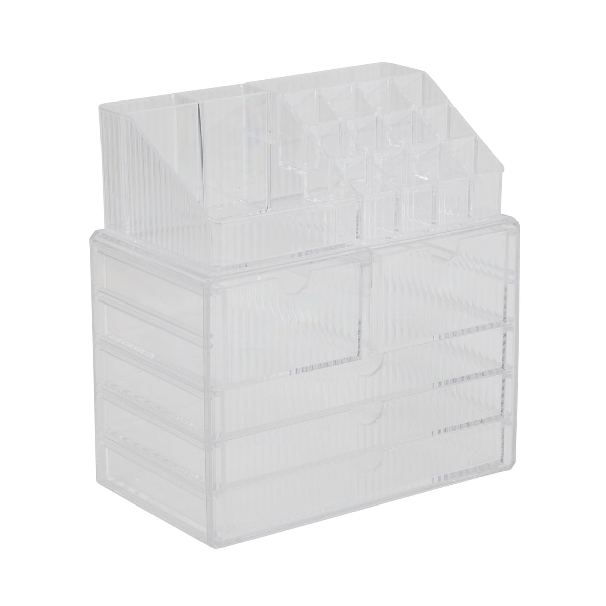 Stacked Drawer Cosmetic Organizer with 21 Compartments, Clear Vanity Storage