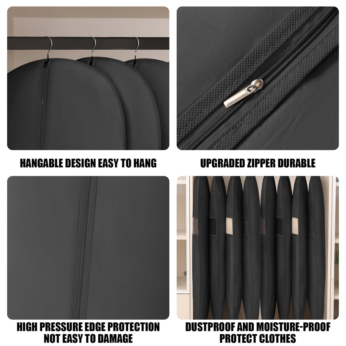 Long Garment Bags for Gowns and Suits, 65-Inch Breathable Dress Covers, 2-Pack, Black - Image 3
