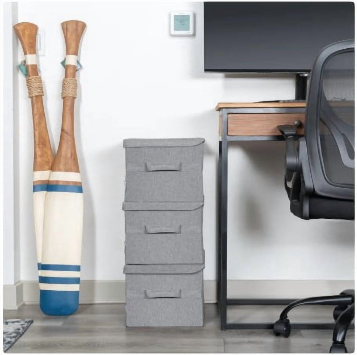 Foldable Fabric Storage Bins with Lids and Handles, 3-Pack Stackable Closet Organizers, Gray - Image 2
