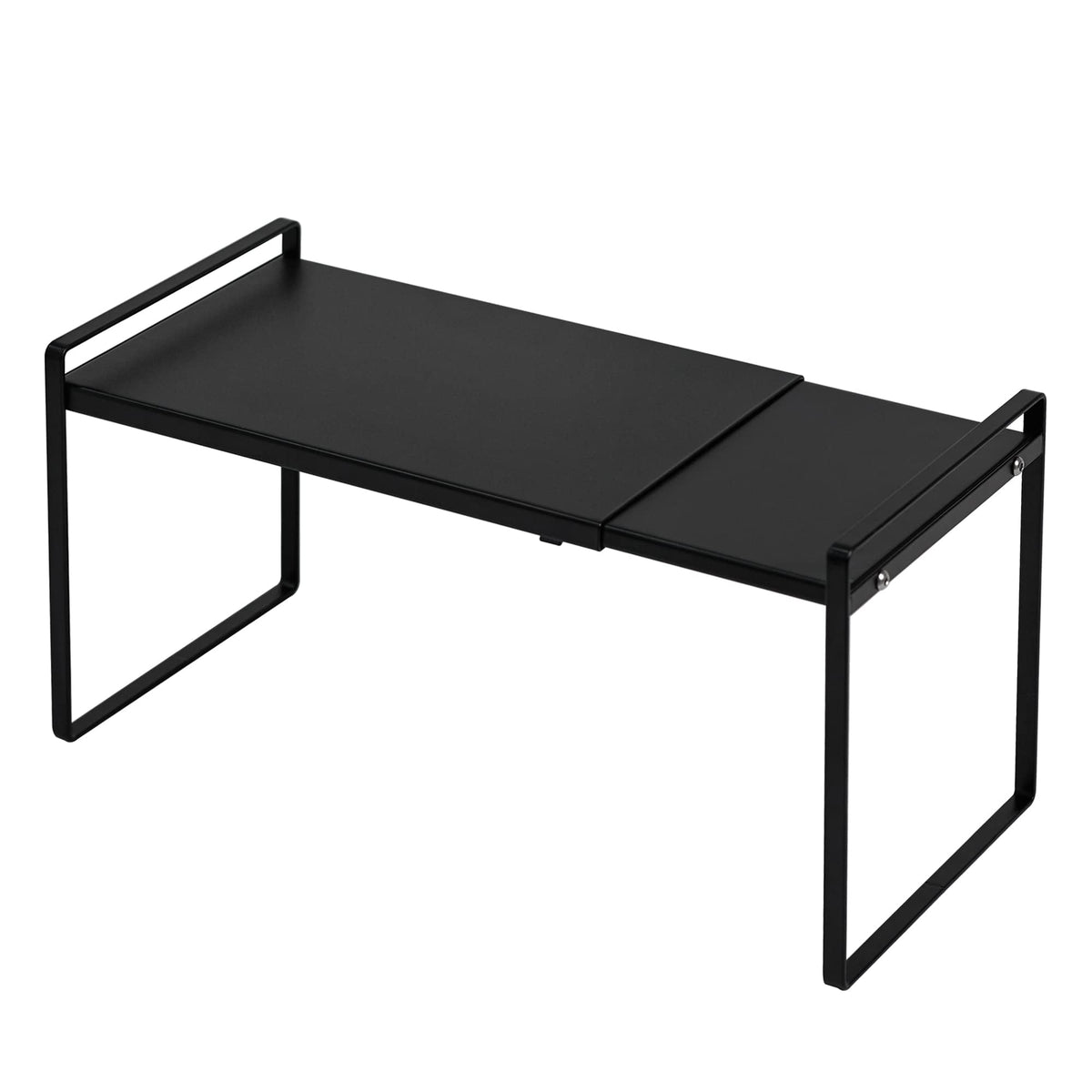 Expandable Cabinet Shelf Organizer, Stackable Adjustable Rack 13.78 to 25.6 in for Pantry and Counter, Black